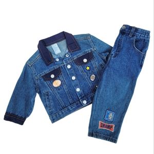 Vintage Football Champ matching embroidered denim jacket and jeans